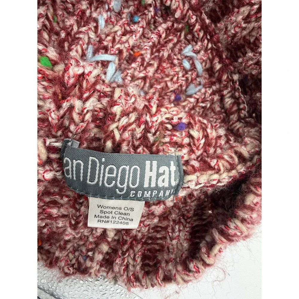San‎ Diego Hat Company Womens Burgundy Marl Knit Beanie Embroidered Confetti Hat